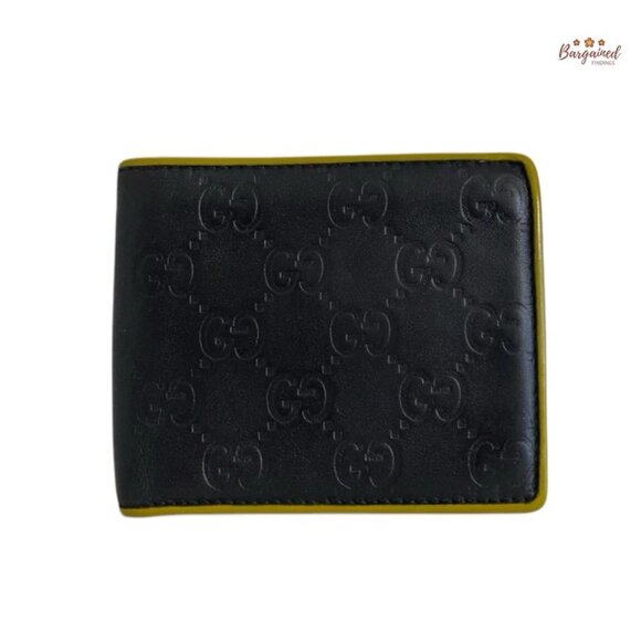 Authentic GUCCI Black/Yellow Green Guccissima Leather Bifold Men's Wallet 256438 - Picture 1 of 12